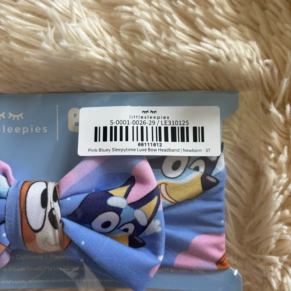 Little Sleepies Pink Bluey Sleepytime Luxe Bow Headband NWT